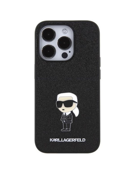 Karl Lagerfeld Fixed Glitter Ikonik Logo Metal Pin dėklas iPhone 15 Pro - juodas Karl Lagerfeld Fixed Glitter Ikonik Logo Metal Pin dėklas iPhone 15 Pro - juodas