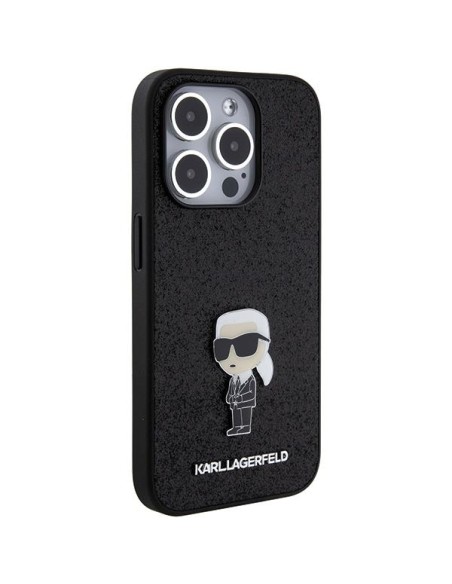 Karl Lagerfeld Fixed Glitter Ikonik Logo Metal Pin dėklas iPhone 15 Pro - juodas Karl Lagerfeld Fixed Glitter Ikonik Logo Metal Pin dėklas iPhone 15 Pro - juodas