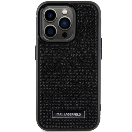 Karl Lagerfeld Rhinestone Logo Metal Plate dėklas, skirtas iPhone 15 Pro - juodas Karl Lagerfeld Rhinestone Logo Metal Plate dėklas, skirtas iPhone 15 Pro - juodas
