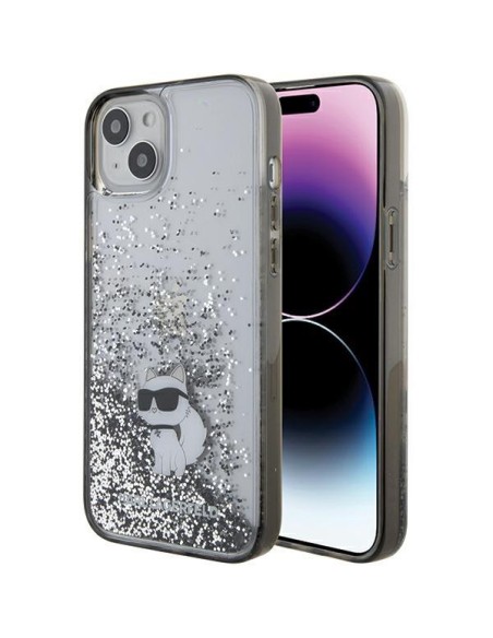 Karl Lagerfeld Liquid Glitter Choupette dėklas iPhone 15 Plus - skaidrus Karl Lagerfeld Liquid Glitter Choupette dėklas iPhone 15 Plus - skaidrus