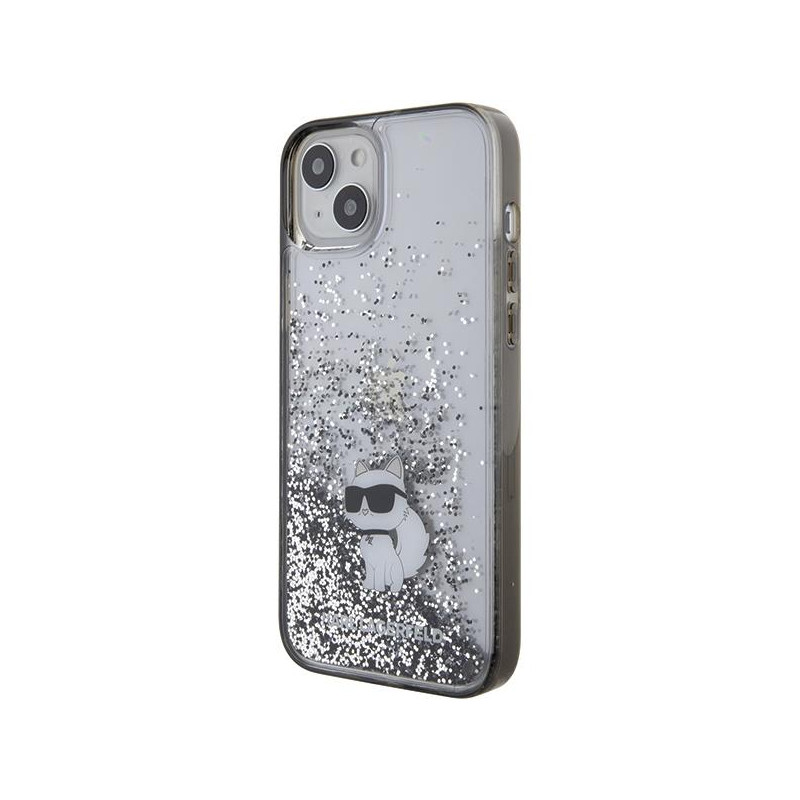 Karl Lagerfeld Liquid Glitter Choupette dėklas iPhone 15 Plus - skaidrus