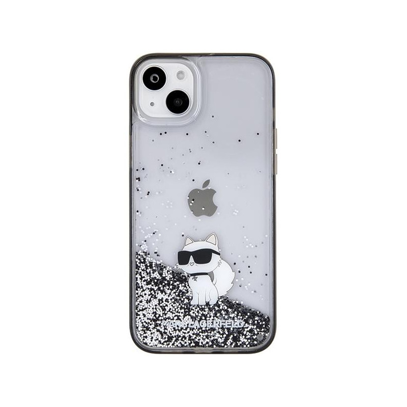 Karl Lagerfeld Liquid Glitter Choupette dėklas iPhone 15 Plus - skaidrus