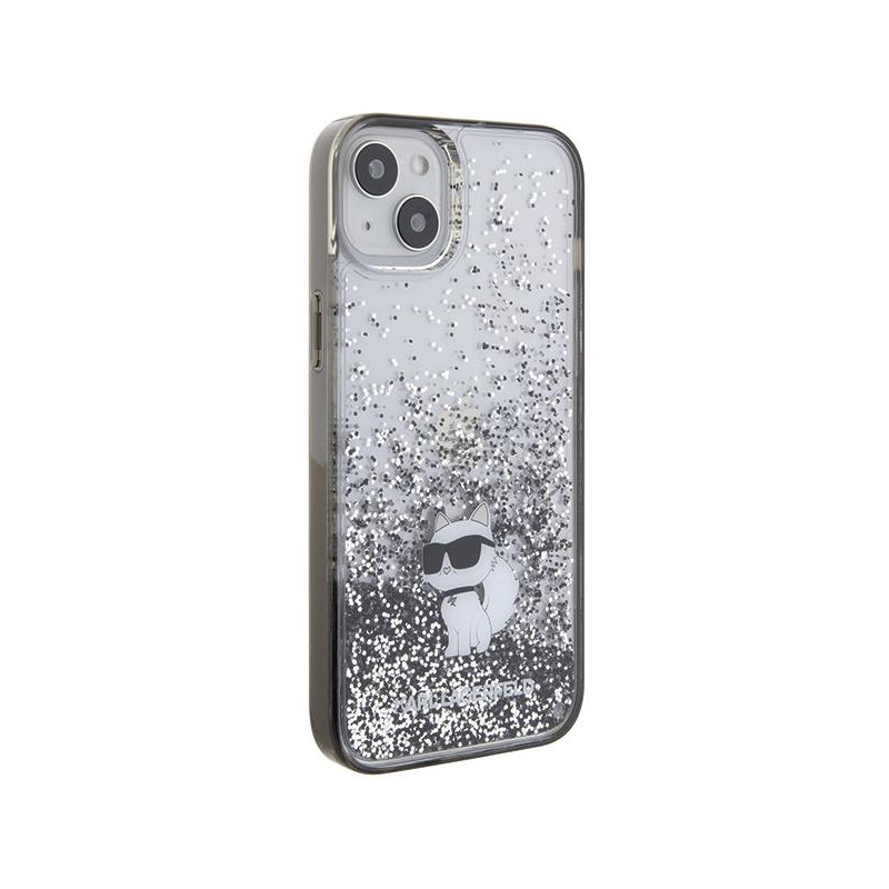 Karl Lagerfeld Liquid Glitter Choupette dėklas iPhone 15 Plus - skaidrus