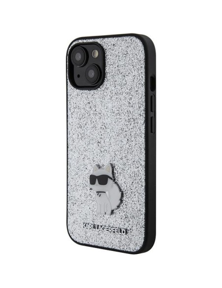 Karl Lagerfeld Fixed Glitter Choupette Logo Metal Pin dėklas iPhone 15 - sidabrinis Karl Lagerfeld Fixed Glitter Choupette Logo Metal Pin dėklas iPhone 15 - sidabrinis