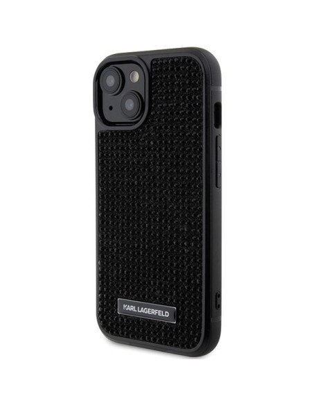 Karl Lagerfeld Rhinestone Logo Metal Plate dėklas iPhone 15 - juodas Karl Lagerfeld Rhinestone Logo Metal Plate dėklas iPhone 15 - juodas