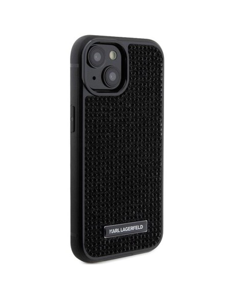 Karl Lagerfeld Rhinestone Logo Metal Plate dėklas iPhone 15 - juodas Karl Lagerfeld Rhinestone Logo Metal Plate dėklas iPhone 15 - juodas