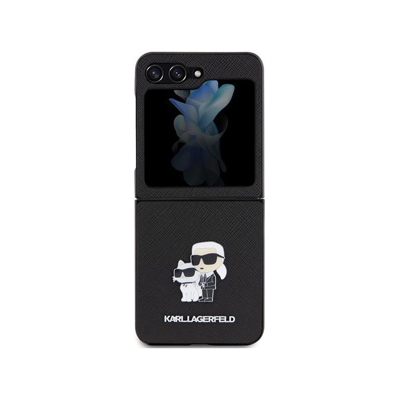 Karl Lagerfeld Saffiano Karl&Choupette Pin dėklas, skirtas Samsung Galaxy Z Flip 5 - juodas