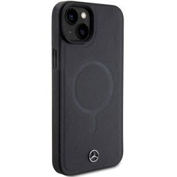 Mercedes Smooth Leather MagSafe dėklas iPhone 15 Plus - juodas