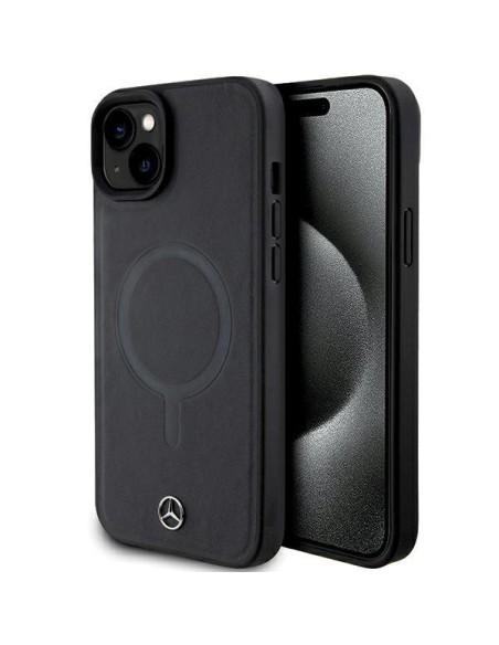 Mercedes Smooth Leather MagSafe dėklas iPhone 15 - juodas Mercedes Smooth Leather MagSafe dėklas iPhone 15 - juodas