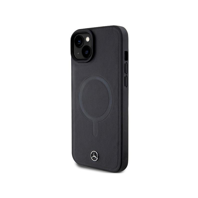 Mercedes Smooth Leather MagSafe dėklas iPhone 15 - juodas