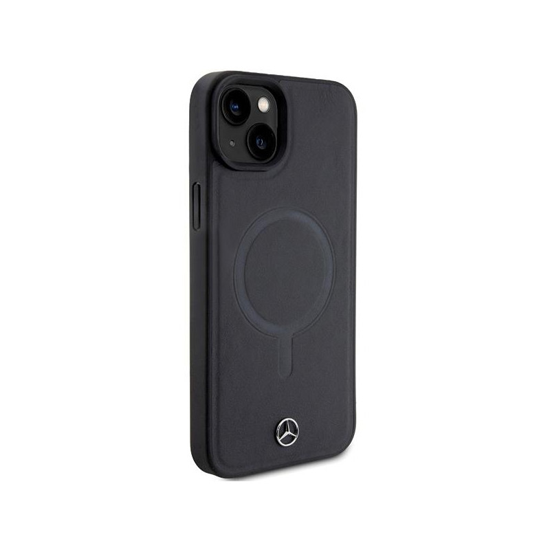 Mercedes Smooth Leather MagSafe dėklas iPhone 15 - juodas