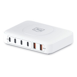 3mk Hyper Charger PowerMax 100W stalinis įkroviklis belaidis 4x USB-C 2x USB-A - balta
