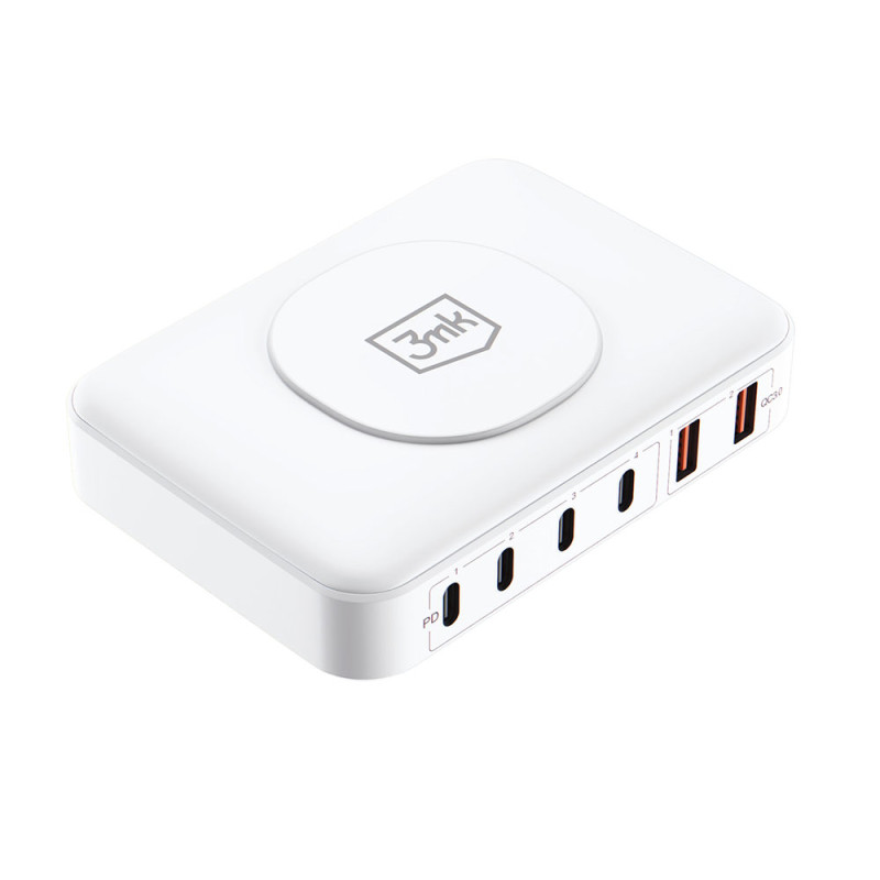 3mk Hyper Charger PowerMax 100W stalinis įkroviklis belaidis 4x USB-C 2x USB-A - balta