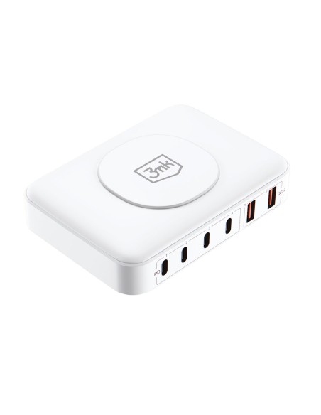 3mk Hyper Charger PowerMax 100W stalinis įkroviklis belaidis 4x USB-C 2x USB-A - balta 3mk Hyper Charger PowerMax 100W stalinis įkroviklis belaidis 4x USB-C 2x USB-A - balta