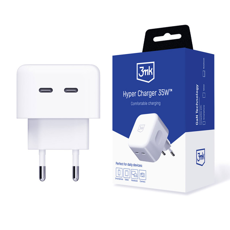 3mk Hyper Charger 35W 2x USB-C tinklo įkroviklis - baltas