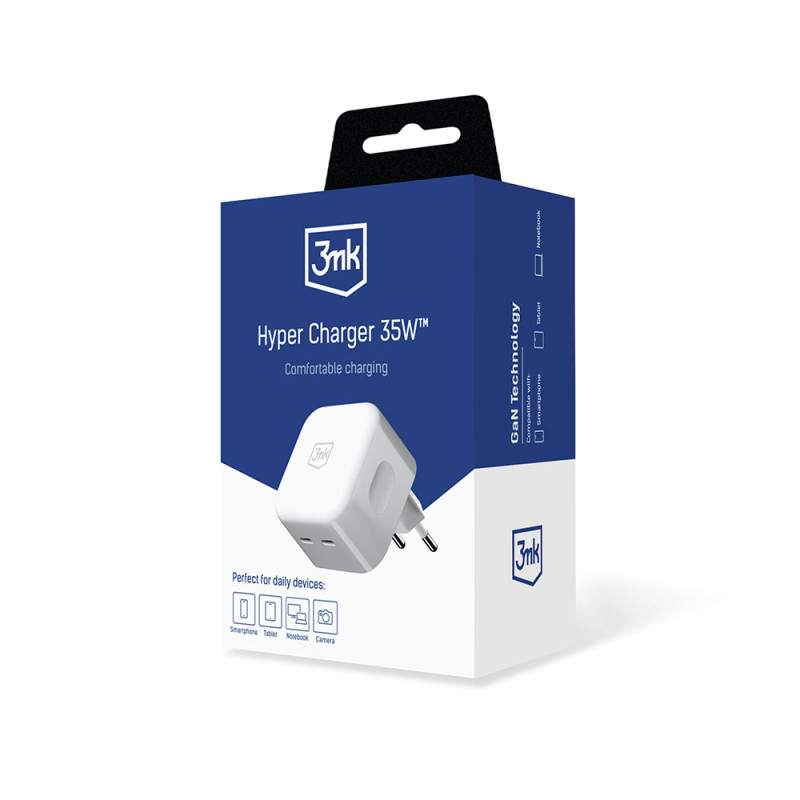 3mk Hyper Charger 35W 2x USB-C tinklo įkroviklis - baltas