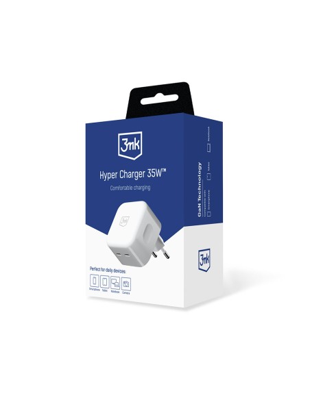 3mk Hyper Charger 35W 2x USB-C tinklo įkroviklis - baltas 3mk Hyper Charger 35W 2x USB-C tinklo įkroviklis - baltas