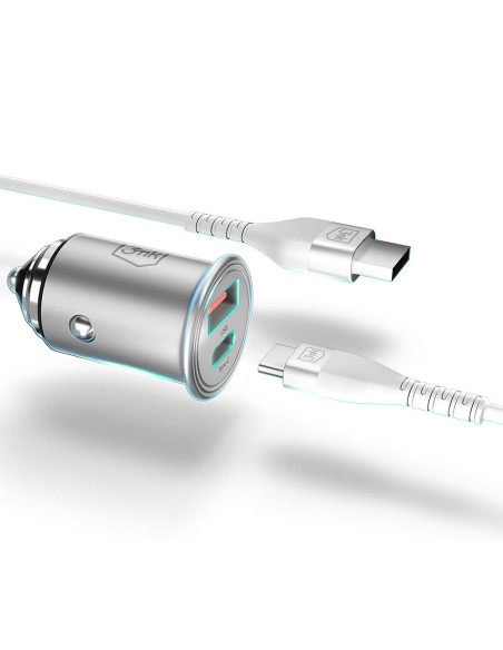 3mk Hyper Car Charger 45W USB-C USB-A automobilinis įkroviklis – sidabrinis
