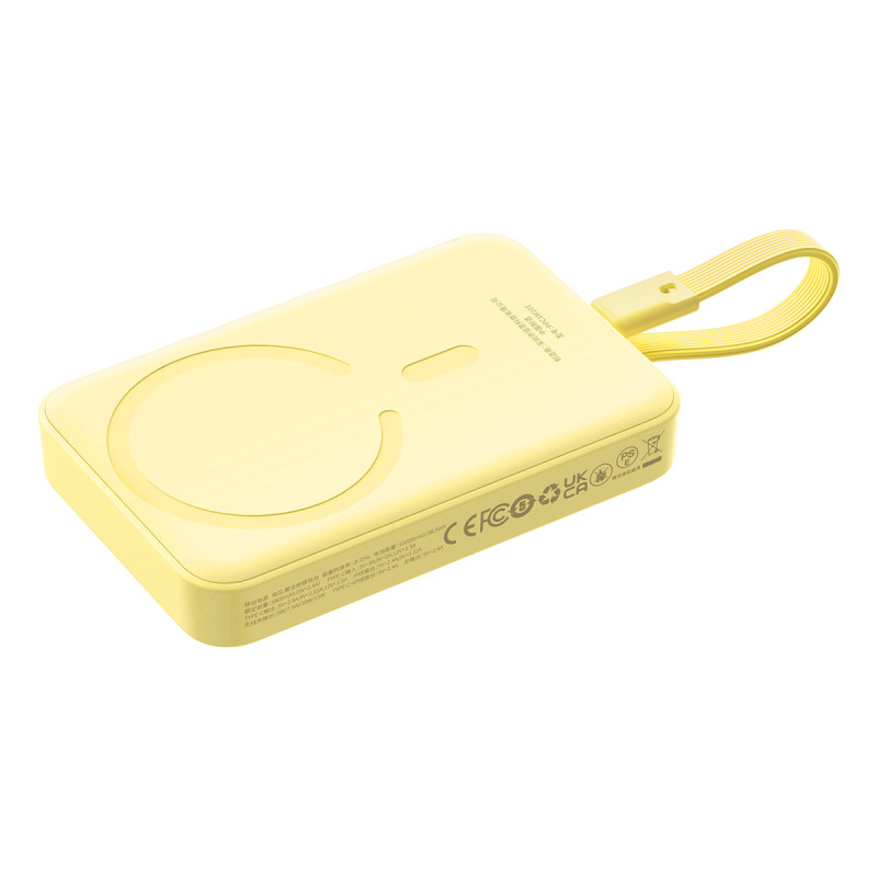 Baseus Magnetic Mini MagSafe 10000mAh 30W maitinimo blokas su įmontuotu USB-C laidu – geltonas + Baseus Simple Series US...
