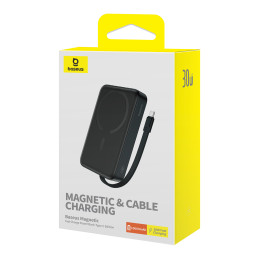 Baseus Magnetic Mini MagSafe 10000mAh 30W maitinimo blokas su įmontuotu USB-C laidu – juodas + Baseus Simple Series USB-...