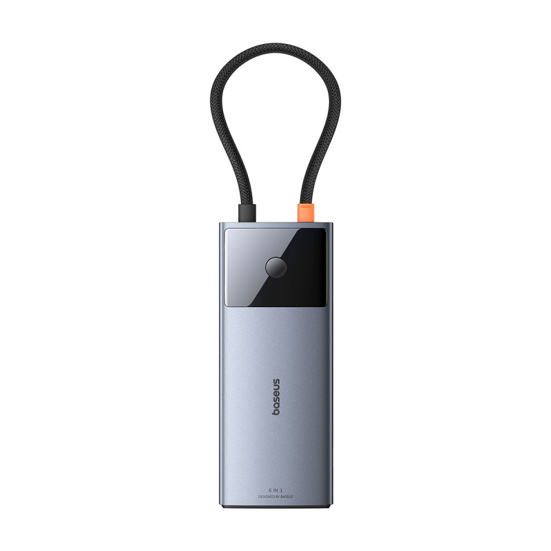 USB HUB 6in1 Baseus Metal Gleam Series II USB-A/ USB-C/ USB-C PD/ HDMI/ RJ45 – juodas