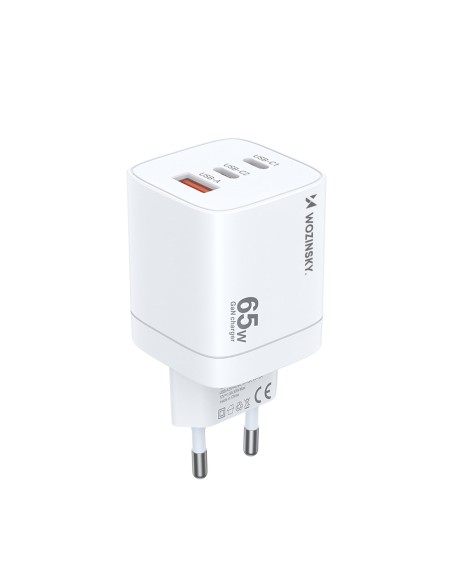 Wozinsky CGWCW 65W USB-A / 2 x USB-C GaN sieninis įkroviklis - baltas