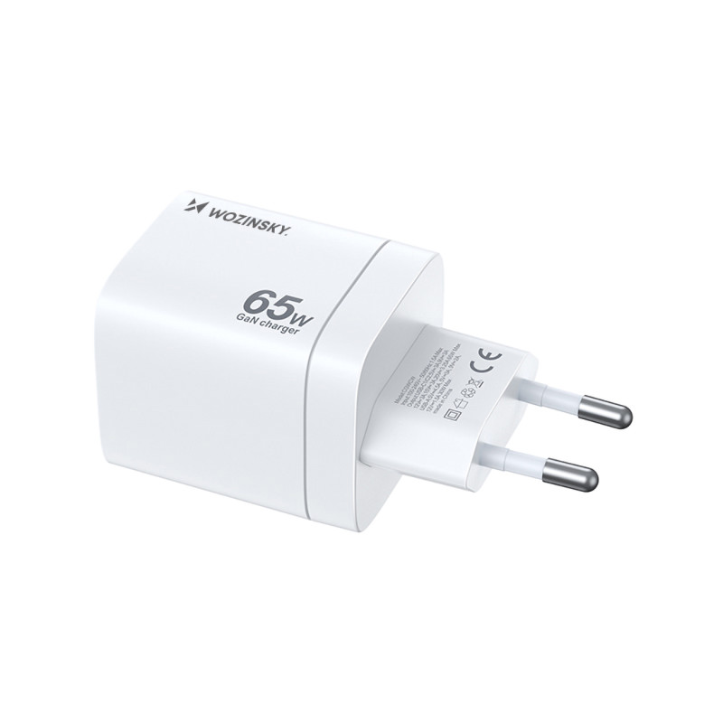 Wozinsky CGWCW 65W USB-A / 2 x USB-C GaN sieninis įkroviklis - baltas