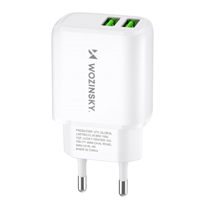 Wozinsky CUWCW 2.4A 2 x USB-A sieninis įkroviklis - baltas Wozinsky CUWCW 2.4A 2 x USB-A sieninis įkroviklis - baltas