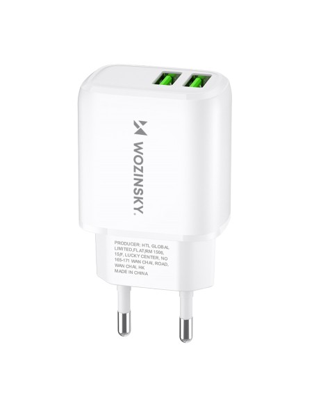 Wozinsky CUWCW 2.4A 2 x USB-A sieninis įkroviklis - baltas Wozinsky CUWCW 2.4A 2 x USB-A sieninis įkroviklis - baltas
