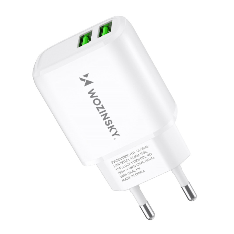 Wozinsky CUWCW 2.4A 2 x USB-A sieninis įkroviklis - baltas