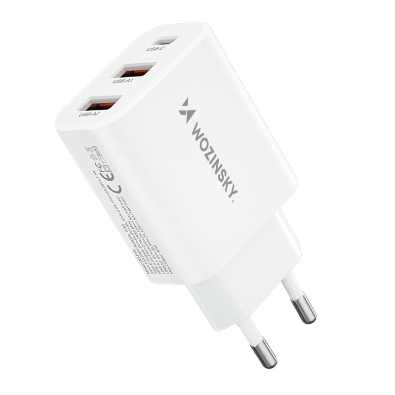 Wozinsky CWCUCW 30W USB-C / 2 x USB-A sieninis įkroviklis - baltas