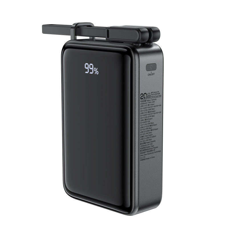 Acefast M4 PD 67W 20000mAh Powerbank su įmontuotu laidu - juodas