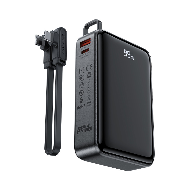 Acefast M4 PD 67W 20000mAh Powerbank su įmontuotu laidu - juodas