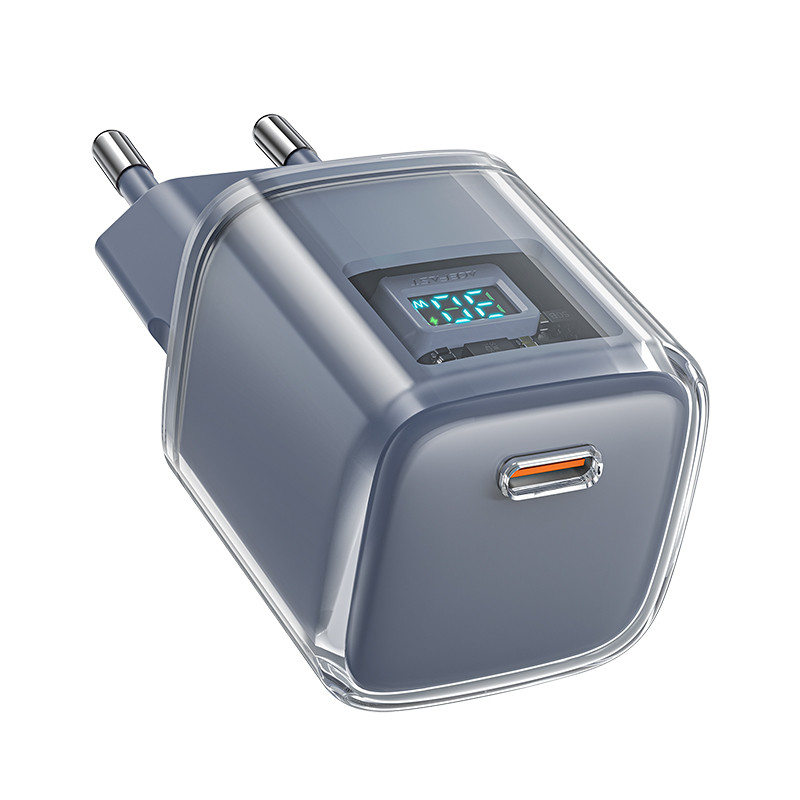 Acefast A53 PD 30W GaN USB-C įkroviklis su ekranu - pilkas Acefast A53 PD 30W GaN USB-C įkroviklis su ekranu - pilkas