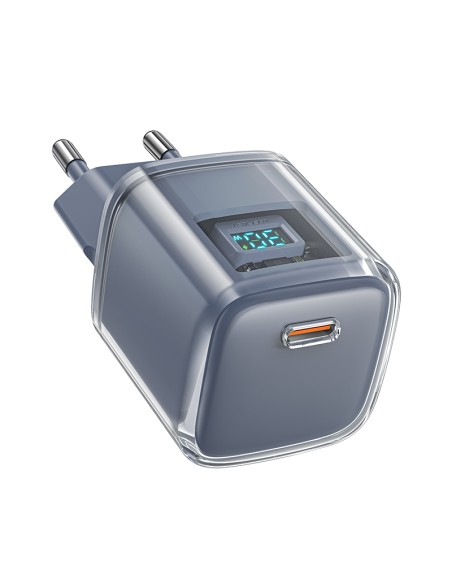 Acefast A53 PD 30W GaN USB-C įkroviklis su ekranu - pilkas