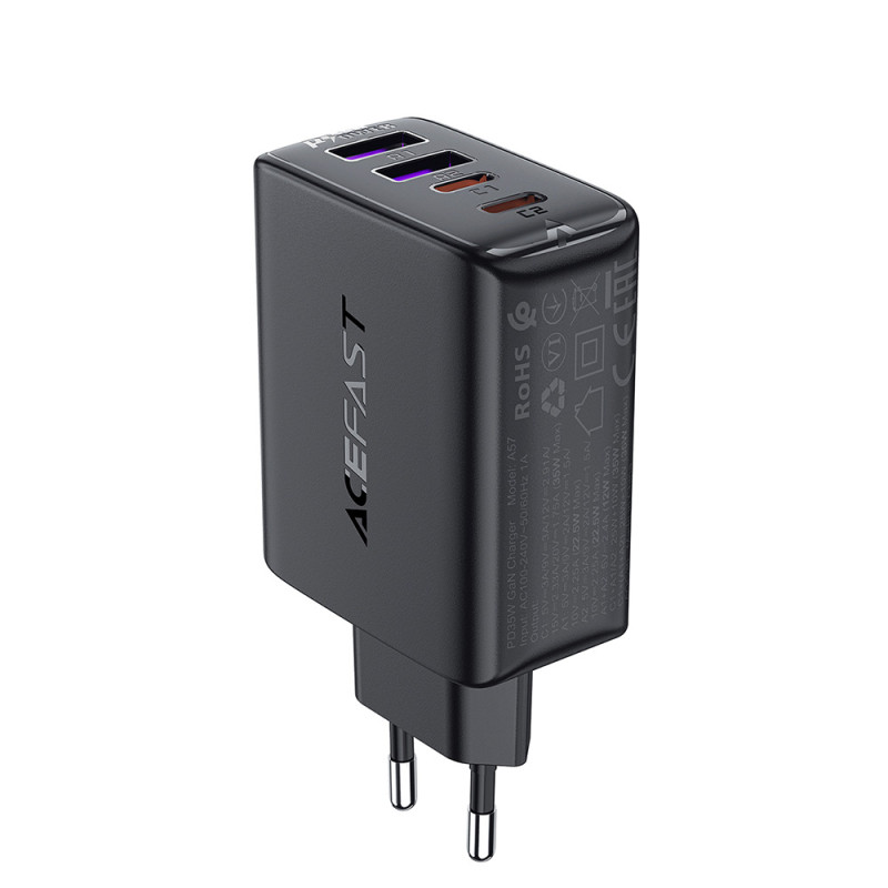 Acefast A61 PD 45W GaN įkroviklis 2 x USB-C + 2 x USB-A su 4 prievadais - juodas