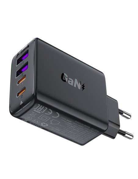 Acefast A61 PD 45W GaN įkroviklis 2 x USB-C + 2 x USB-A su 4 prievadais - juodas Acefast A61 PD 45W GaN įkroviklis 2 x USB-C + 2 x USB-A su 4 prievadais - juodas