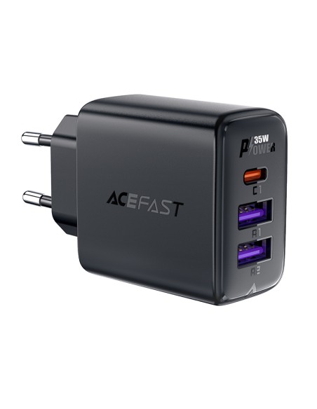Acefast A57 PD 35W GaN įkroviklis 2 x USB-A + USB-C su 3 prievadais - juodas