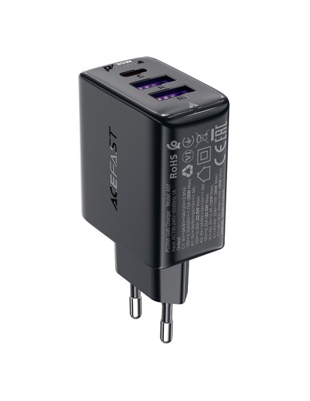 Acefast A57 PD 35W GaN įkroviklis 2 x USB-A + USB-C su 3 prievadais - juodas