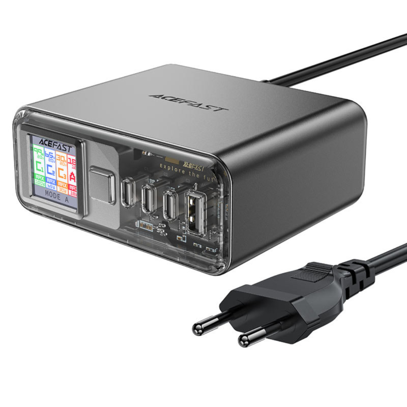 Acefast Z4 PD 218W GaN 3 x USB-C + USB-A daugiafunkcis adapteris su 4 prievadais – pilka