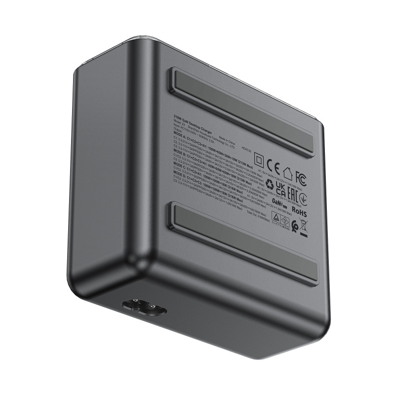 Acefast Z4 PD 218W GaN 3 x USB-C + USB-A daugiafunkcis adapteris su 4 prievadais – pilka