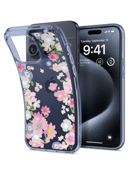 Spigen Liquid Crystal dėklas iPhone 15 Pro - rožinės ir mėlynos gėlės Spigen Liquid Crystal dėklas iPhone 15 Pro - rožinės ir mėlynos gėlės