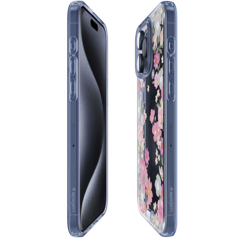 Spigen Liquid Crystal dėklas iPhone 15 Pro - rožinės ir mėlynos gėlės