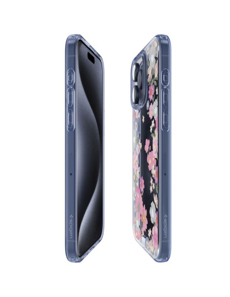 Spigen Liquid Crystal dėklas iPhone 15 Pro - rožinės ir mėlynos gėlės Spigen Liquid Crystal dėklas iPhone 15 Pro - rožinės ir mėlynos gėlės