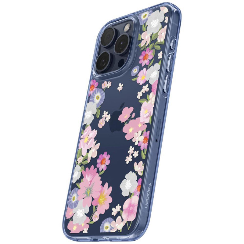 Spigen Liquid Crystal dėklas iPhone 15 Pro - rožinės ir mėlynos gėlės