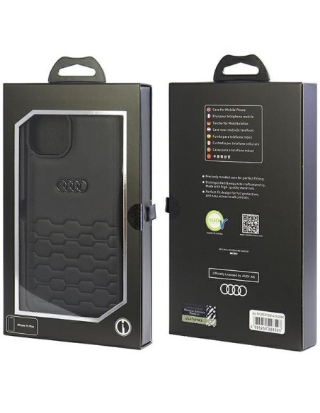 Audi GT Sintetinės odos dėklas iPhone 15 Plus - juodas Audi GT Sintetinės odos dėklas iPhone 15 Plus - juodas