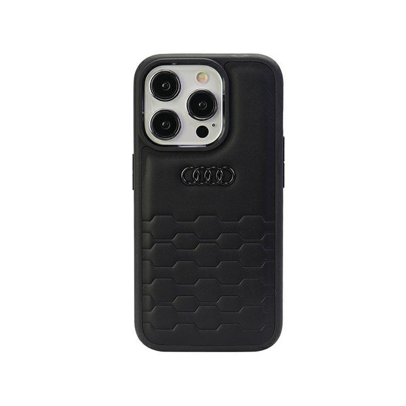 Audi GT Sintetinės odos dėklas iPhone 15 Pro Max - juodas Audi GT Sintetinės odos dėklas iPhone 15 Pro Max - juodas