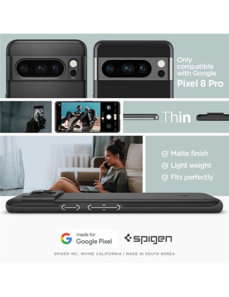 Spigen Thin Fit dėklas, skirtas Google Pixel 8 Pro – juodas Spigen Thin Fit dėklas, skirtas Google Pixel 8 Pro – juodas