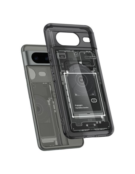 „Spigen Ultra Hybrid“ dėklas, skirtas „Google Pixel 8“ – tamsiai pilkas („Zero One“ raštas)