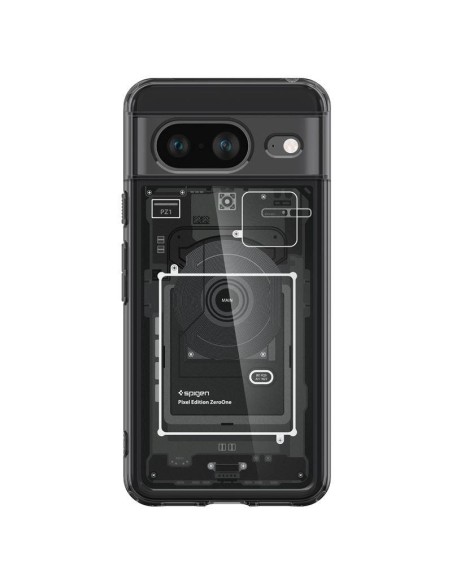 „Spigen Ultra Hybrid“ dėklas, skirtas „Google Pixel 8“ – tamsiai pilkas („Zero One“ raštas)